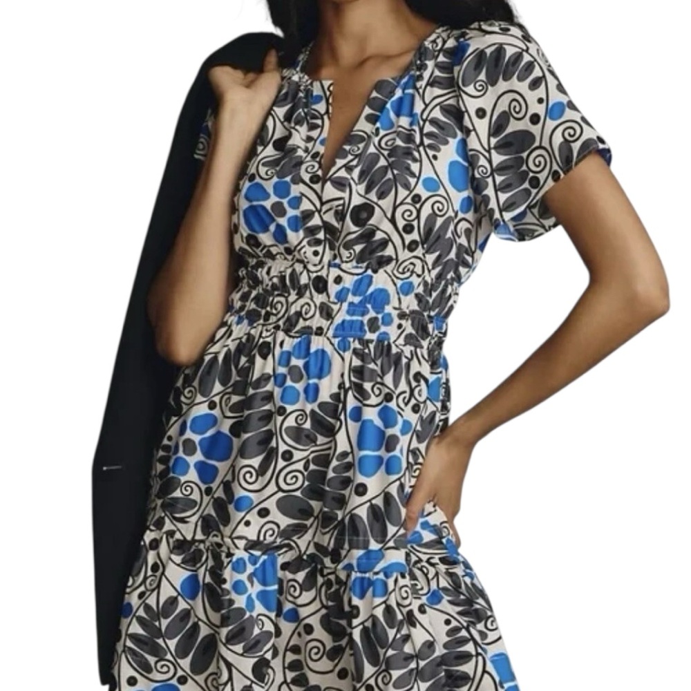 Anthropologie Floral Somerset Short Sleeve Mini Dress Size Large